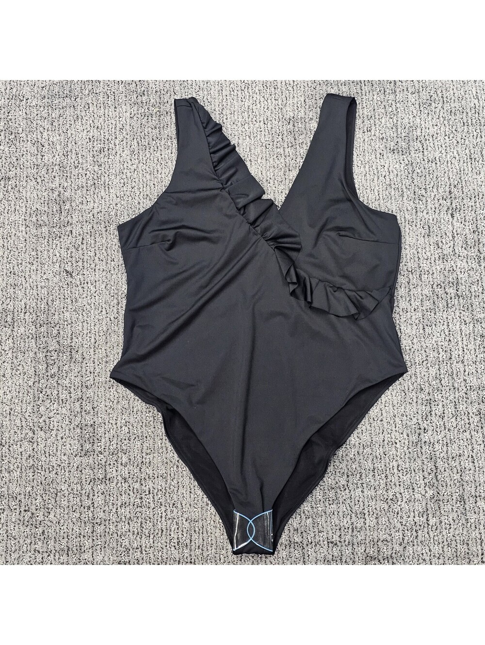 ASOS Womens Black Ruffle V-Neck One Piece Swimsuit Size 18 New